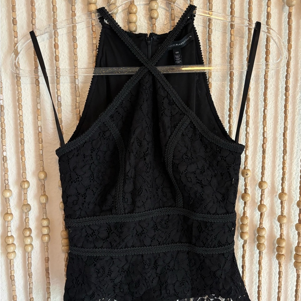 WHBM Floral Lace Black Romantic Goth Emo Coquette Whimsy Halter Tank Blouse 00